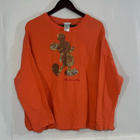 Disney Tops - Disney Parks Peach Sequin Mickey Mouse Women’s XL long sleeve sweater shirt